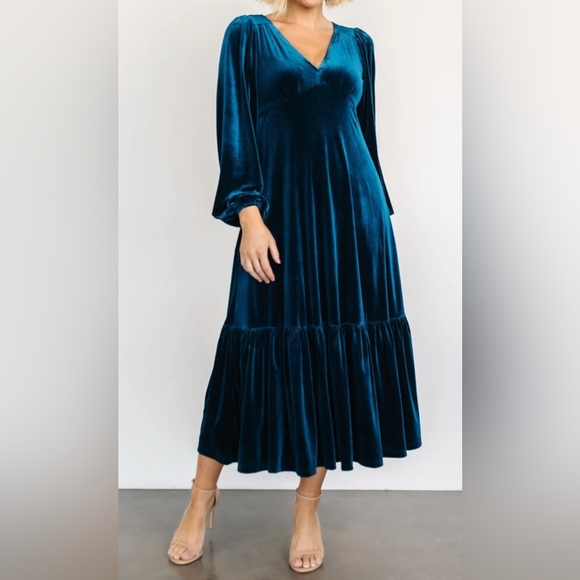 Baltic Born Women’s Blue Velvet Dress Long Sleeved Size Large - Picture 1 of 5
